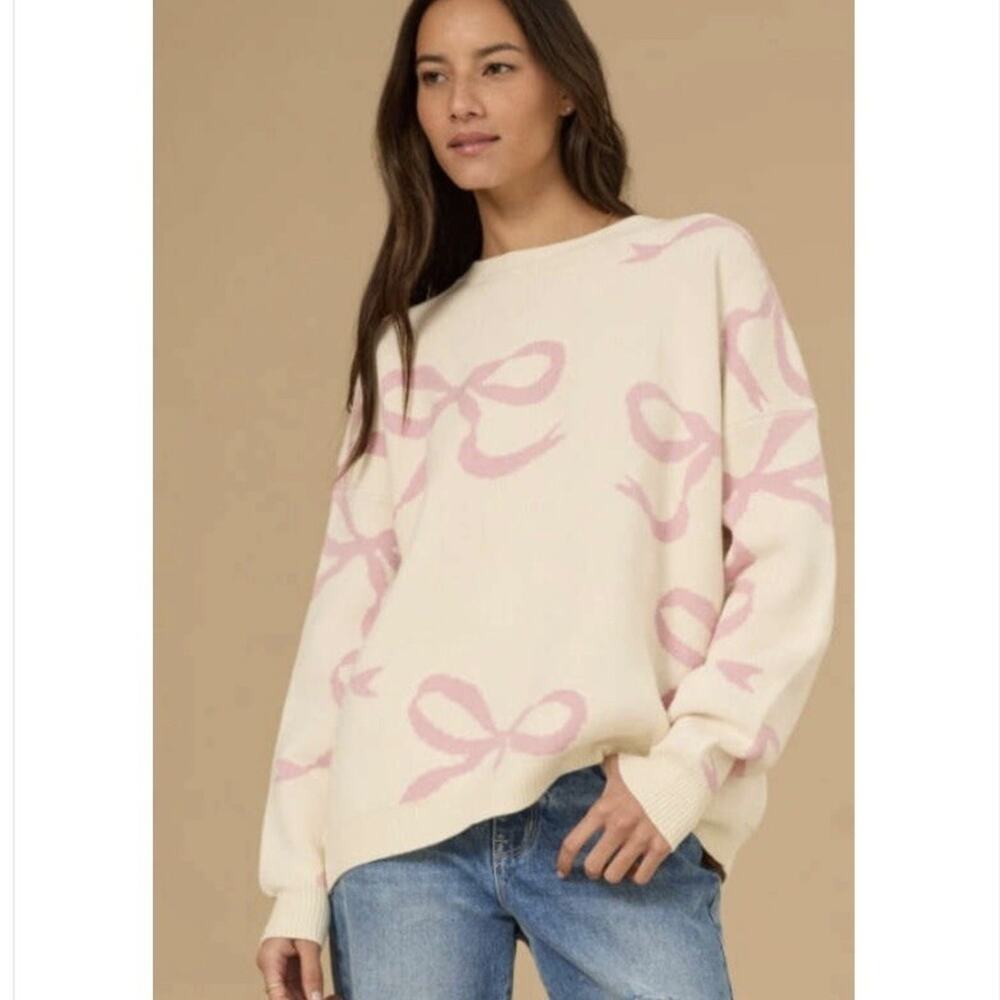 Altard State Pink Bow Sweater Coquette Ballet Cozy Size Small